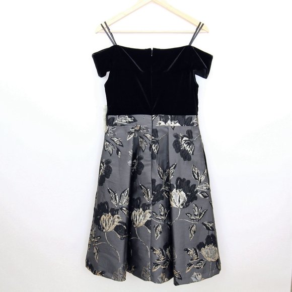 Eliza J Size 8 Womens Off the Shoulder Velvet Metallic Embroidered Formal Dress - Picture 6 of 9